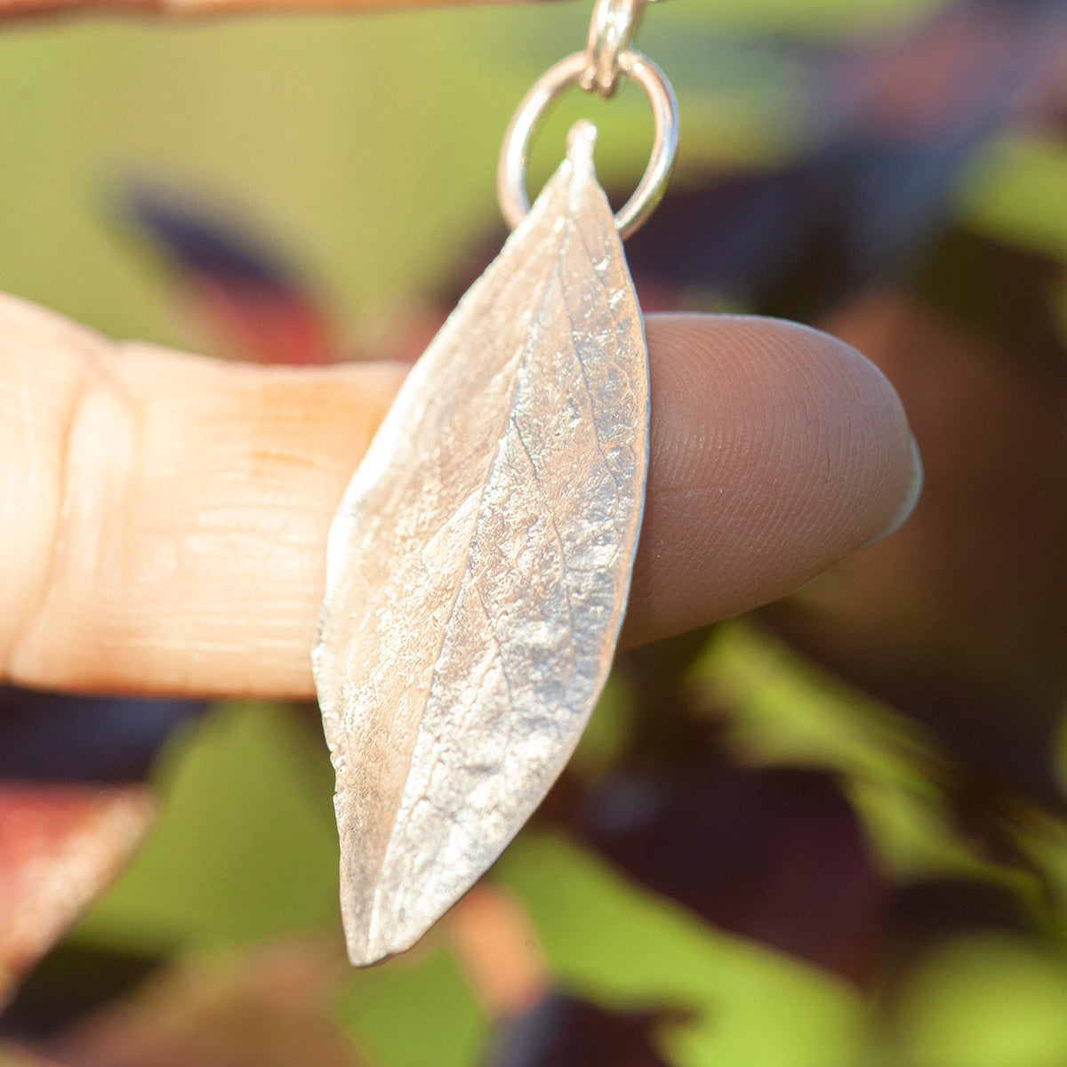 OOAK Blueberry Leaf pendant in silver #6 (ready to ship)