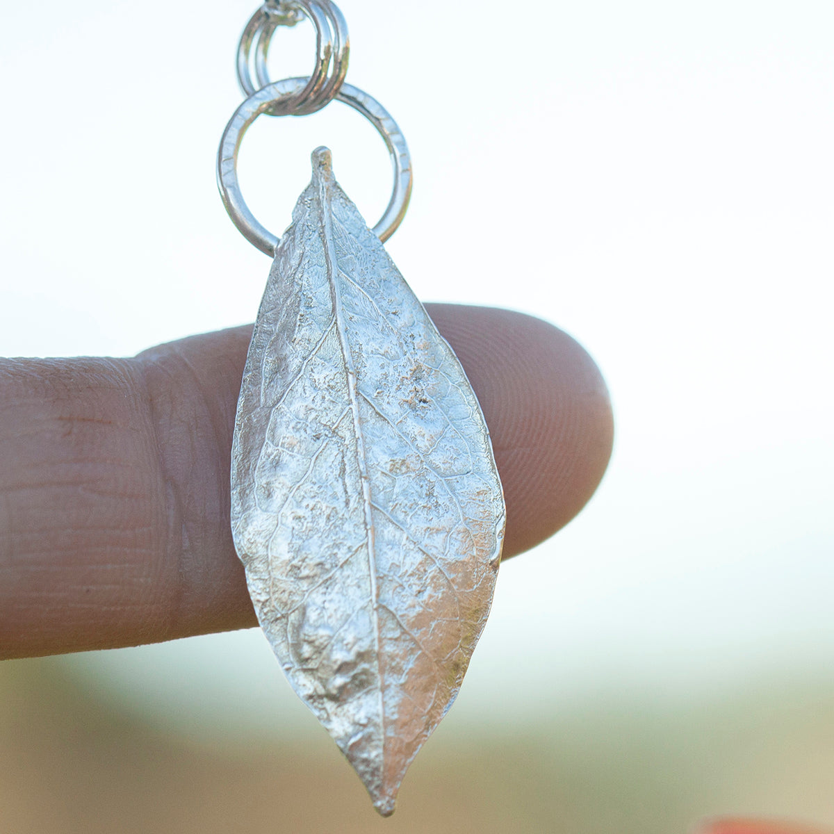 OOAK Blueberry Leaf pendant in silver #8 (ready to ship)