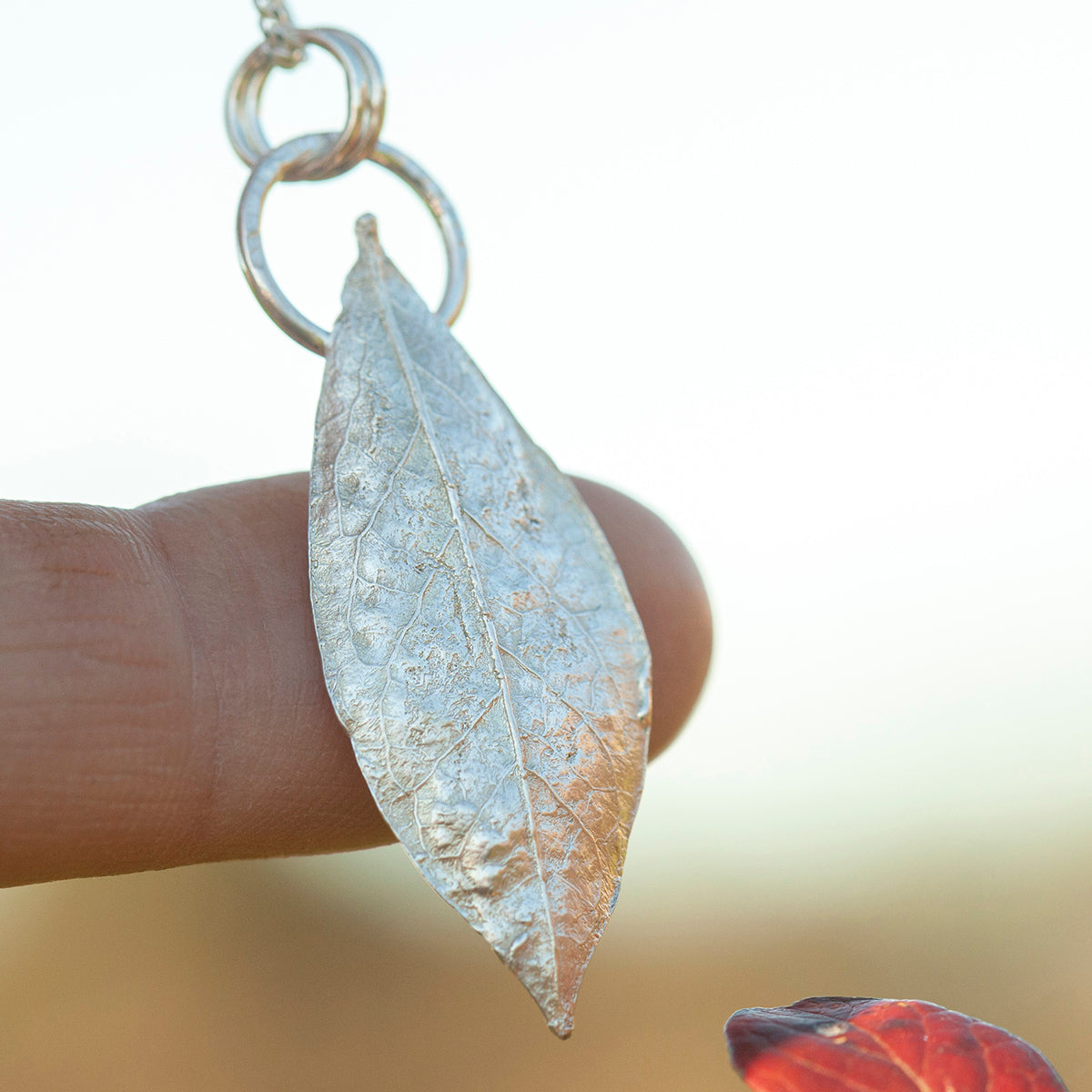 OOAK Blueberry Leaf pendant in silver #8 (ready to ship)