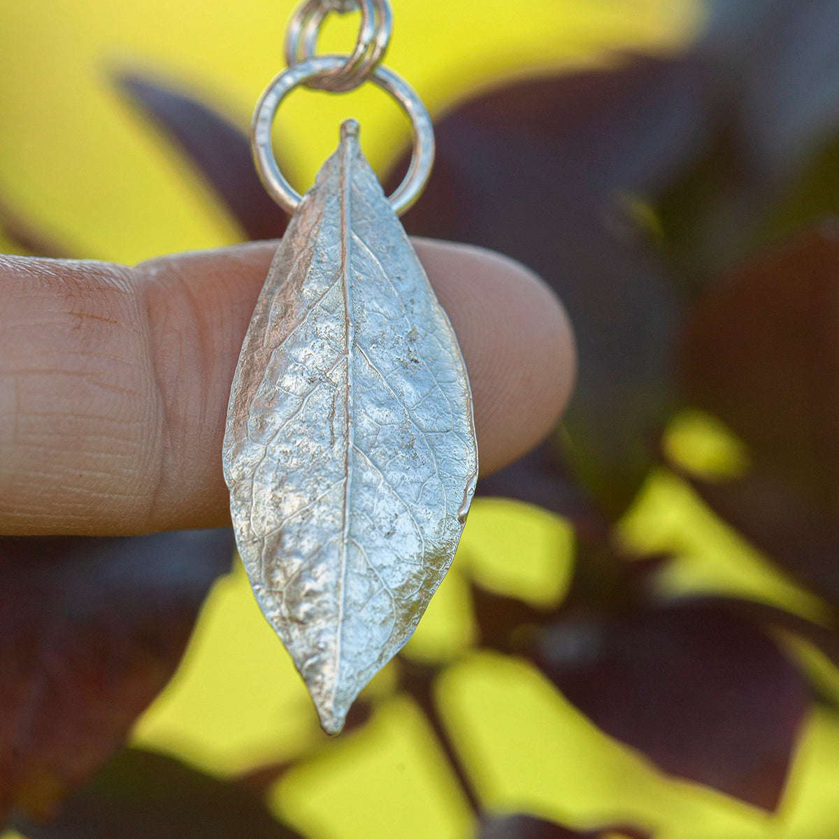OOAK Blueberry Leaf pendant in silver #8 (ready to ship)