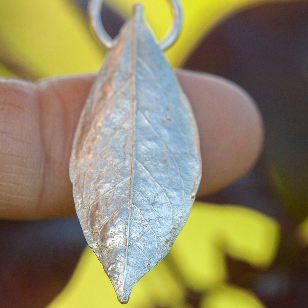 OOAK Blueberry Leaf pendant in silver #8 (ready to ship)