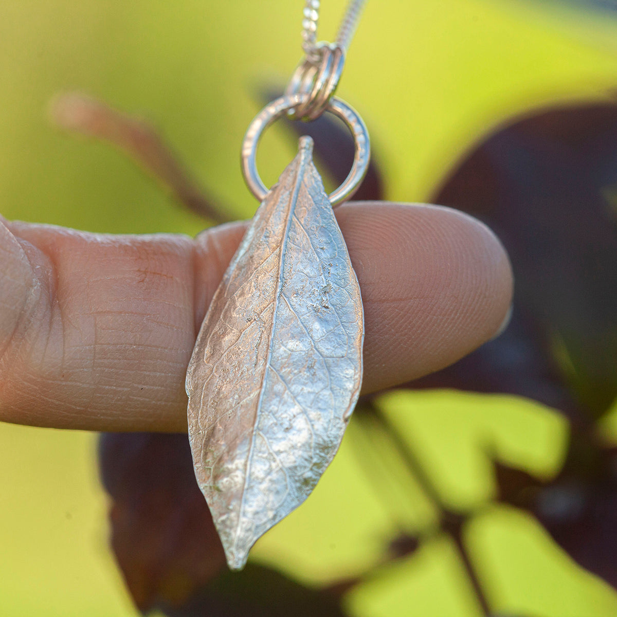 OOAK Blueberry Leaf pendant in silver #8 (ready to ship)