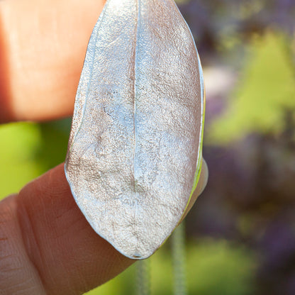 Unikat Phillyrea latifolia-Blatt-Anhänger aus Silber #12 (versandbereit)