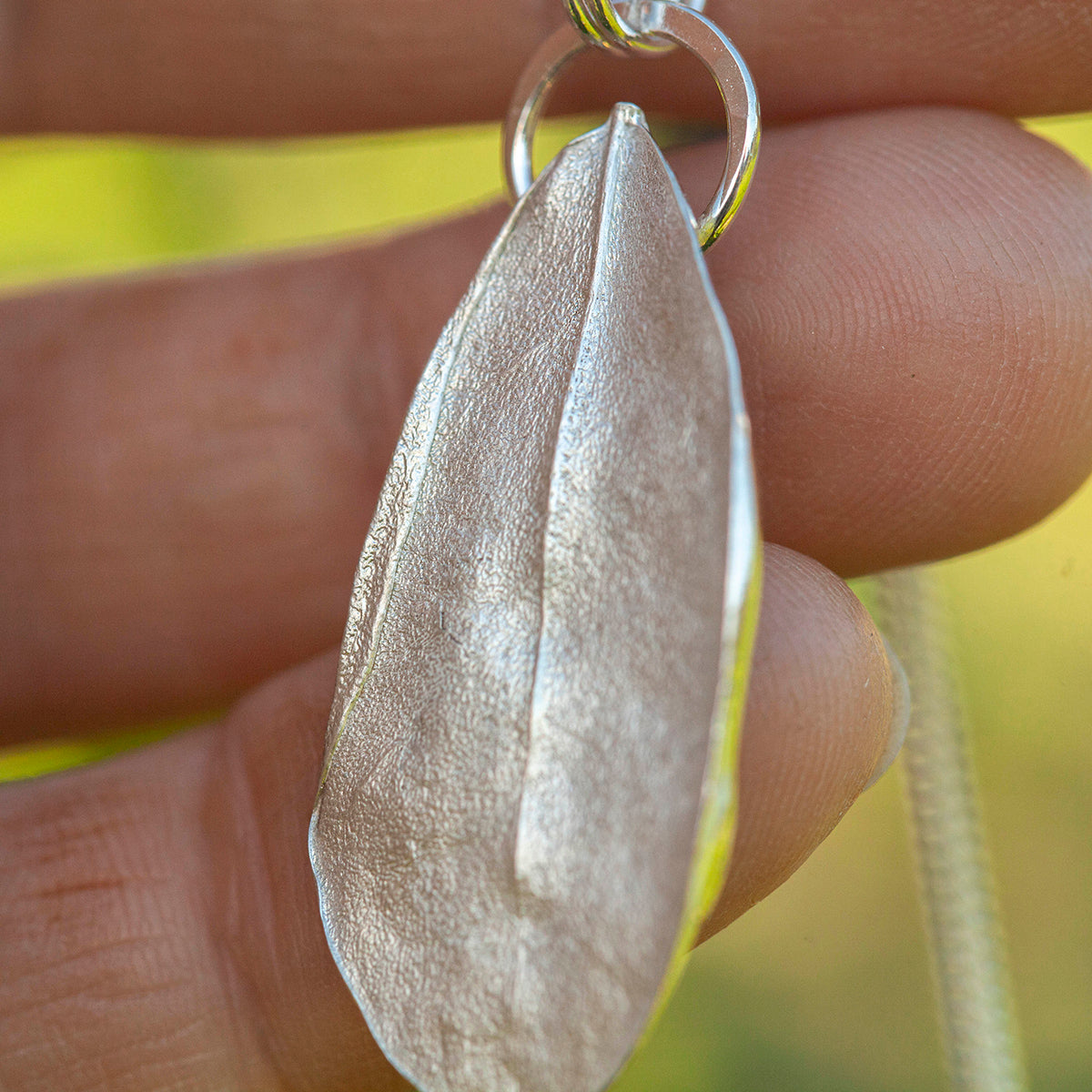 Unikat Phillyrea latifolia-Blatt-Anhänger aus Silber #12 (versandbereit)