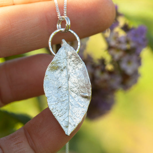 OOAK Blueberry Leaf pendant in silver #10 (ready to ship)