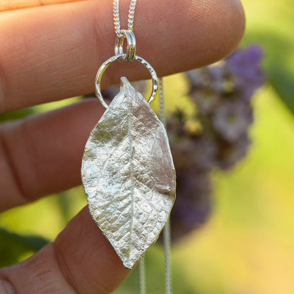 OOAK Blueberry Leaf pendant in silver #10 (ready to ship)