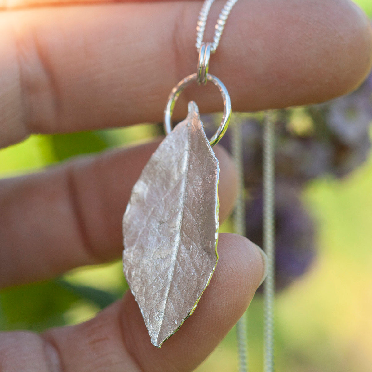 OOAK Blueberry Leaf pendant in silver #10 (ready to ship)