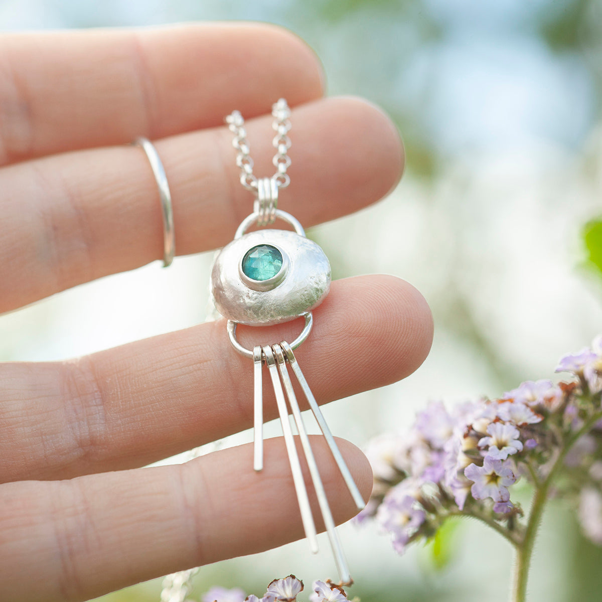 OOAK • Silver Pebble pendant with Kyanite #7 (ready to ship)