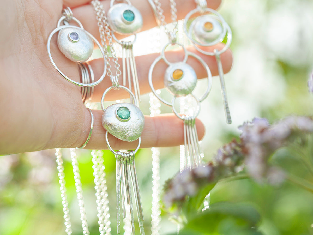 Pièce unique • Pendentif galet en argent avec citrine #5 (prêt à expédier)