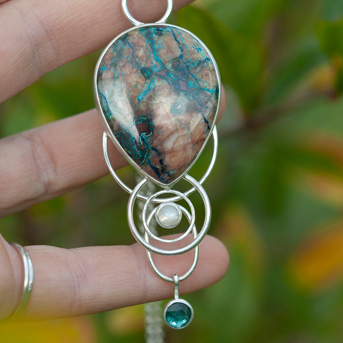 OOAK Aurae pendant #8 • Azurite Chrysocolla, Kyanite & White Labradorite (ready to ship)