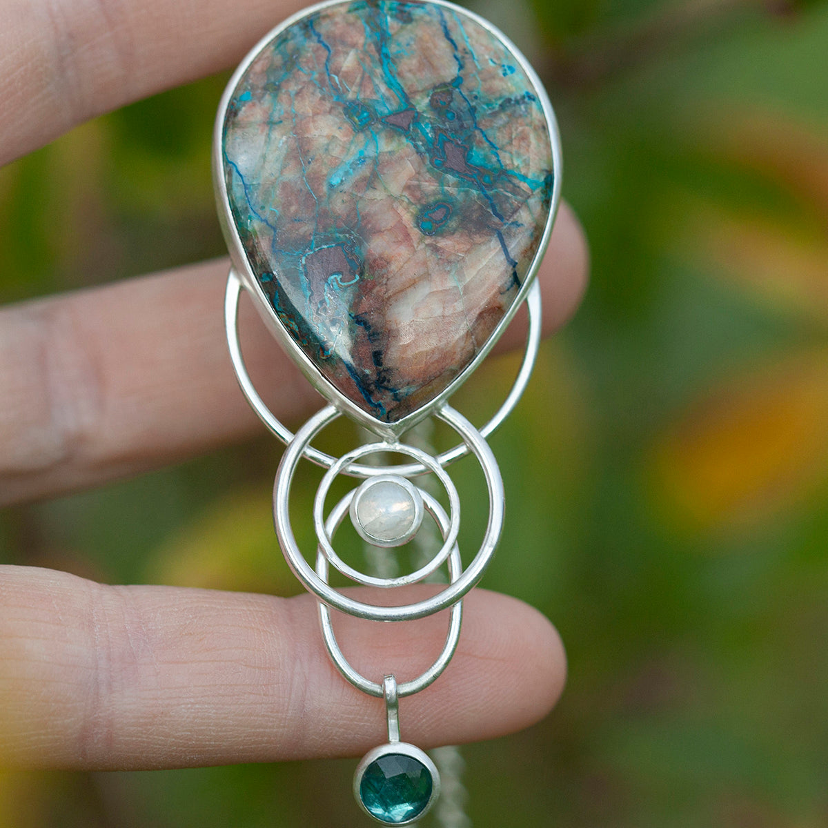 OOAK Aurae pendant #8 • Azurite Chrysocolla, Kyanite & White Labradorite (ready to ship)