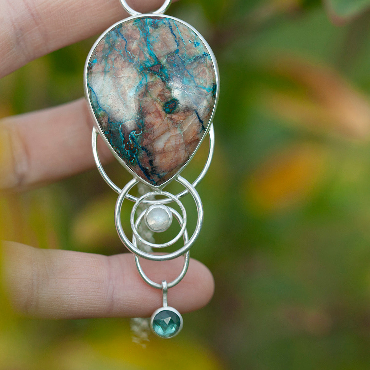 OOAK Aurae pendant #8 • Azurite Chrysocolla, Kyanite & White Labradorite (ready to ship)