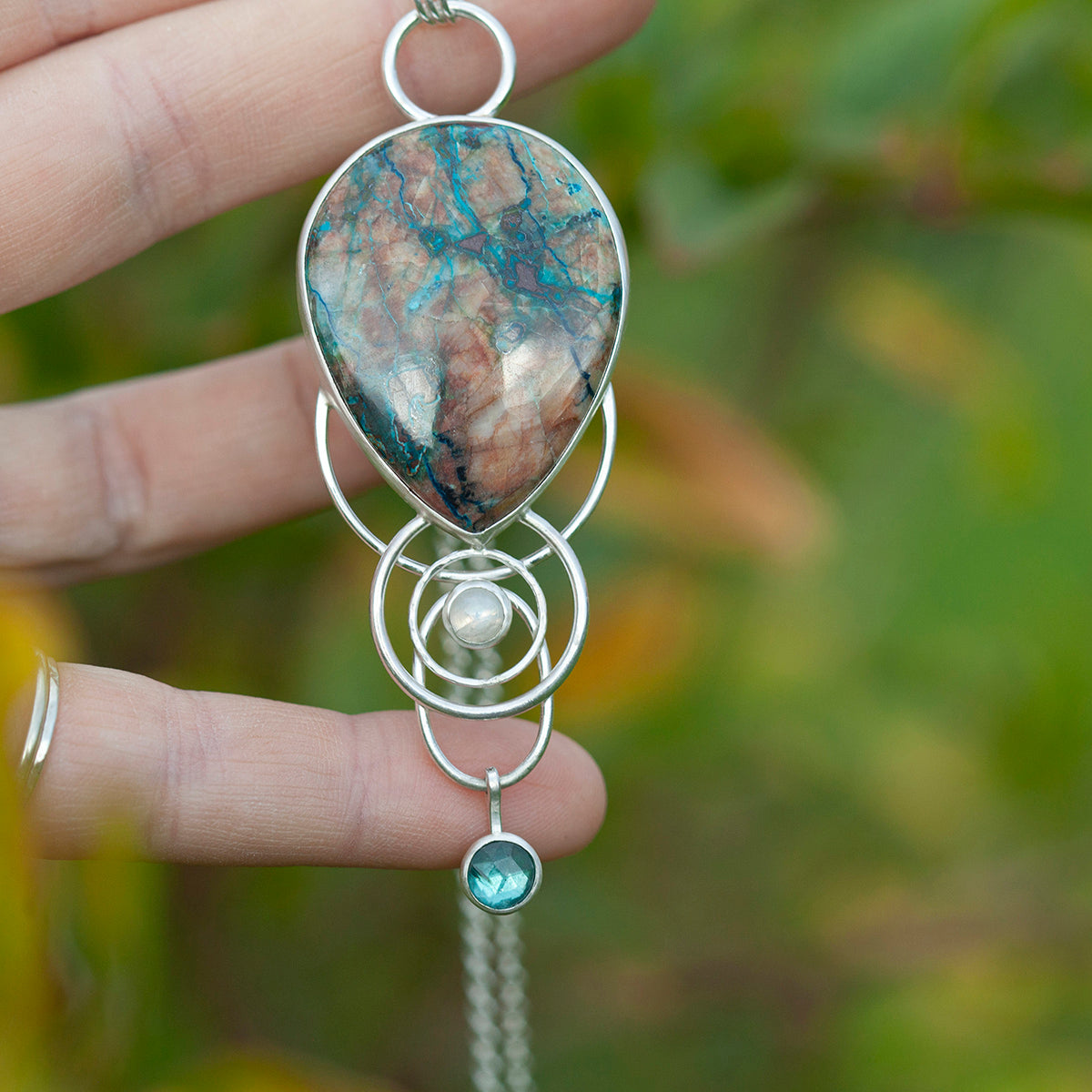 OOAK Aurae pendant #8 • Azurite Chrysocolla, Kyanite & White Labradorite (ready to ship)