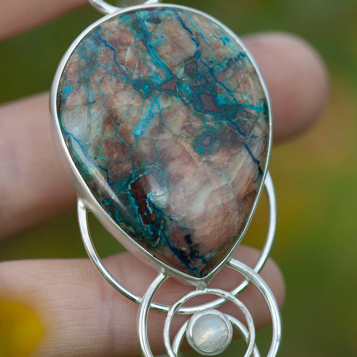 OOAK Aurae pendant #8 • Azurite Chrysocolla, Kyanite & White Labradorite (ready to ship)