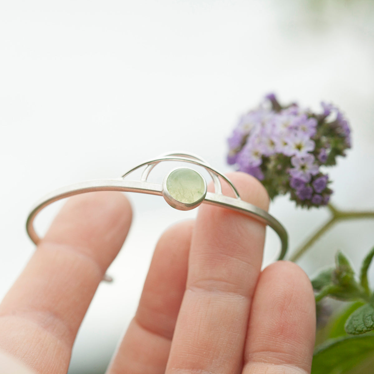 OOAK Elva bracelet #14 • Prehnite & arches (ready to ship)