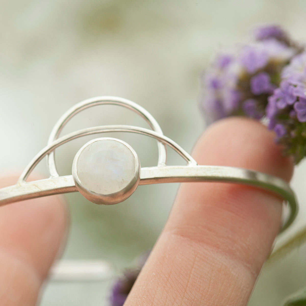 OOAK Elva bracelet #16 • White Labradorite (Rainbow Moonstone) & arches (ready to ship)