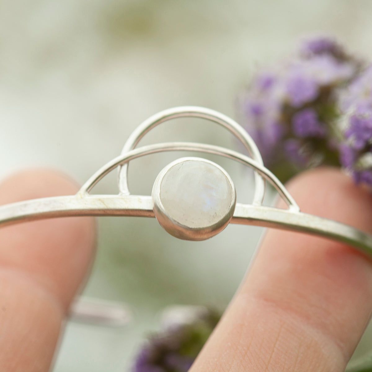 OOAK Elva bracelet #16 • White Labradorite (Rainbow Moonstone) & arches (ready to ship)