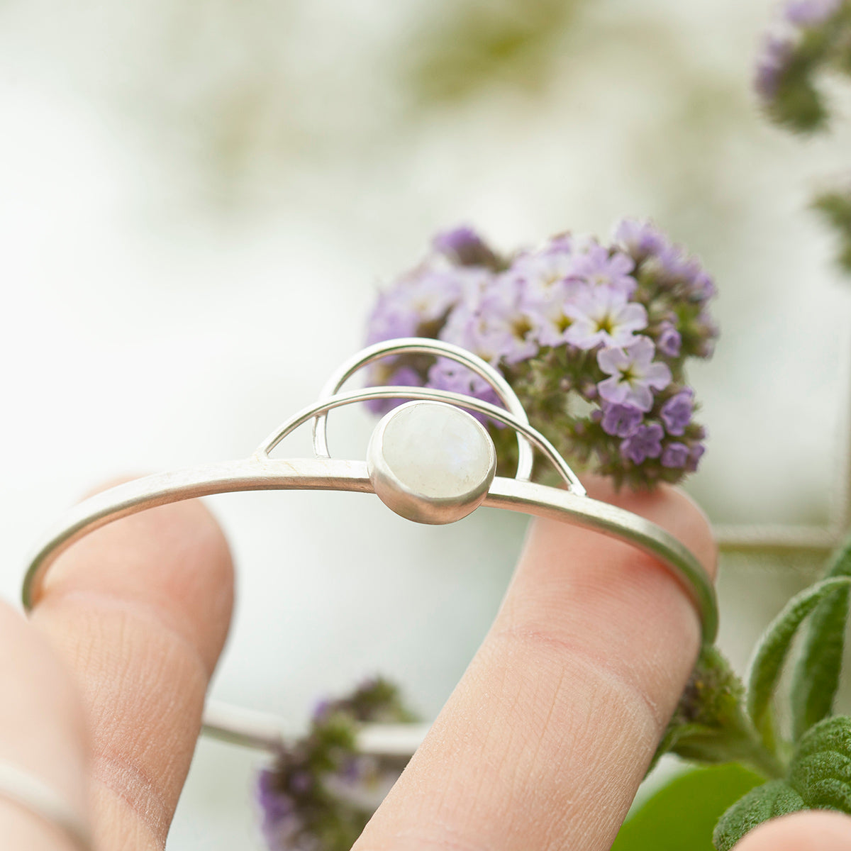 OOAK Elva bracelet #16 • White Labradorite (Rainbow Moonstone) & arches (ready to ship)