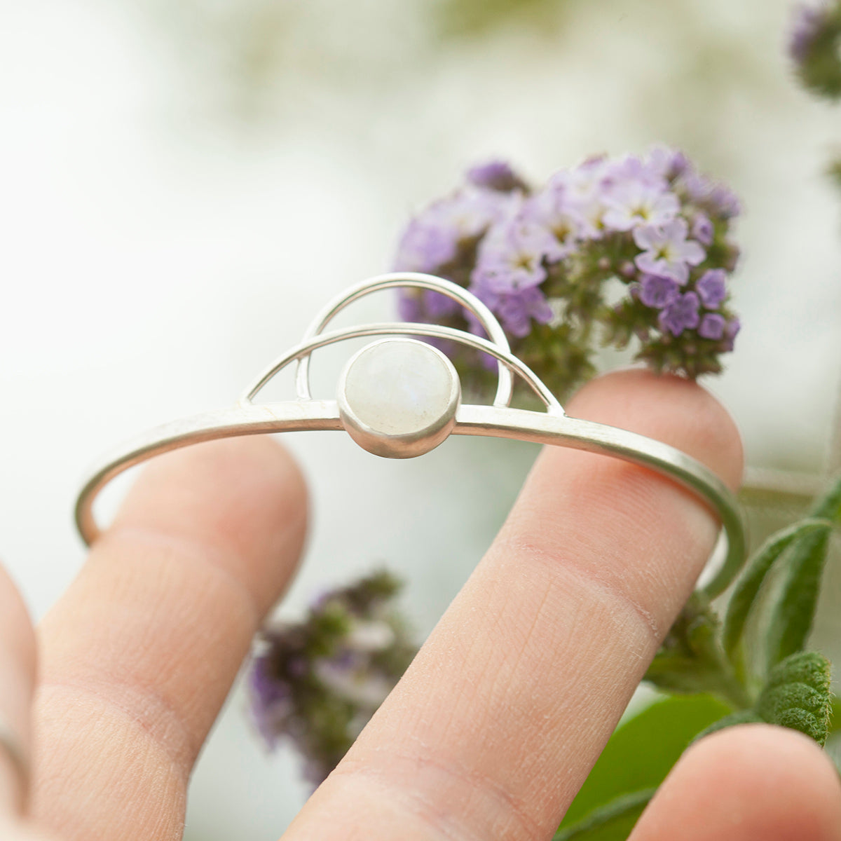 OOAK Elva bracelet #16 • White Labradorite (Rainbow Moonstone) & arches (ready to ship)
