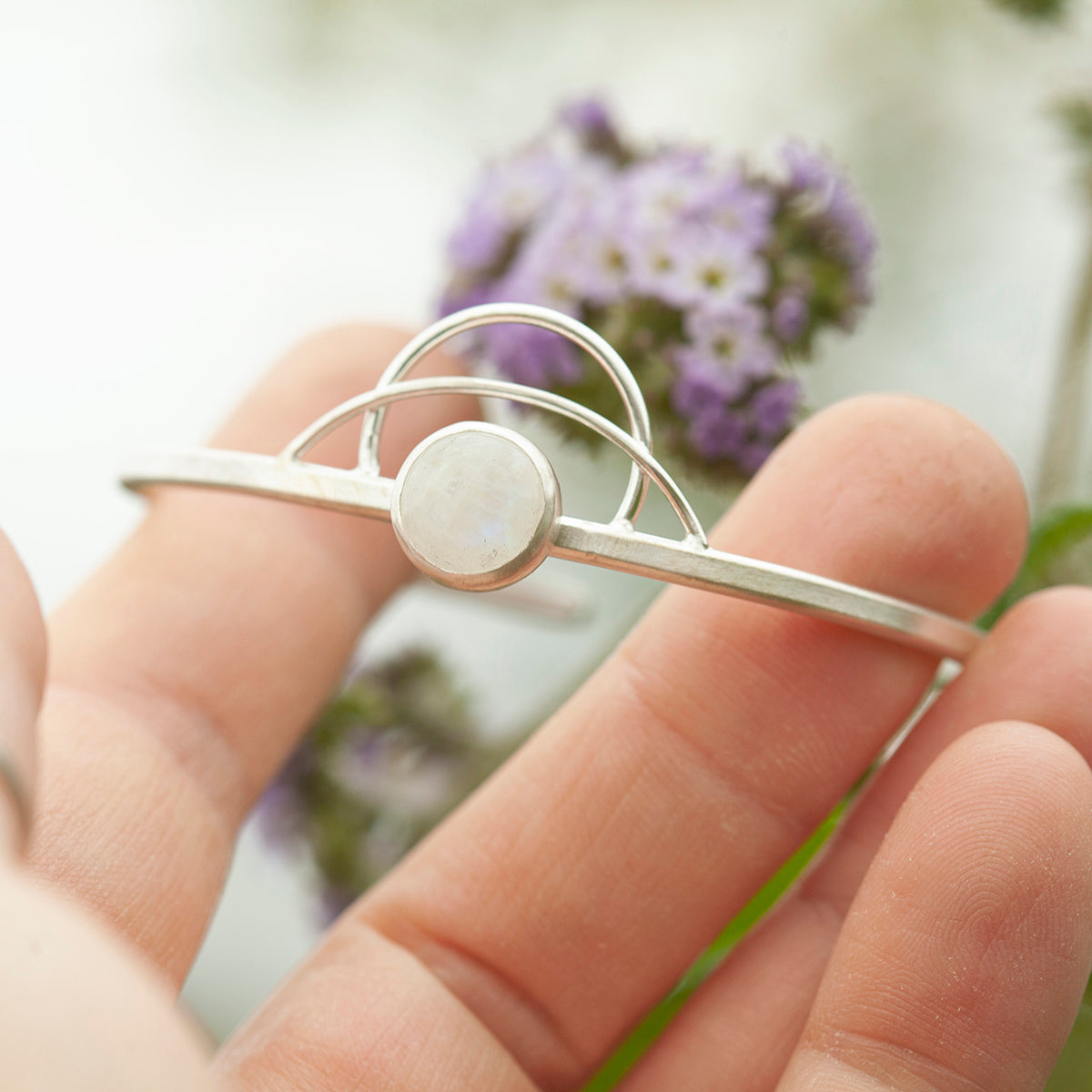 OOAK Elva bracelet #16 • White Labradorite (Rainbow Moonstone) & arches (ready to ship)