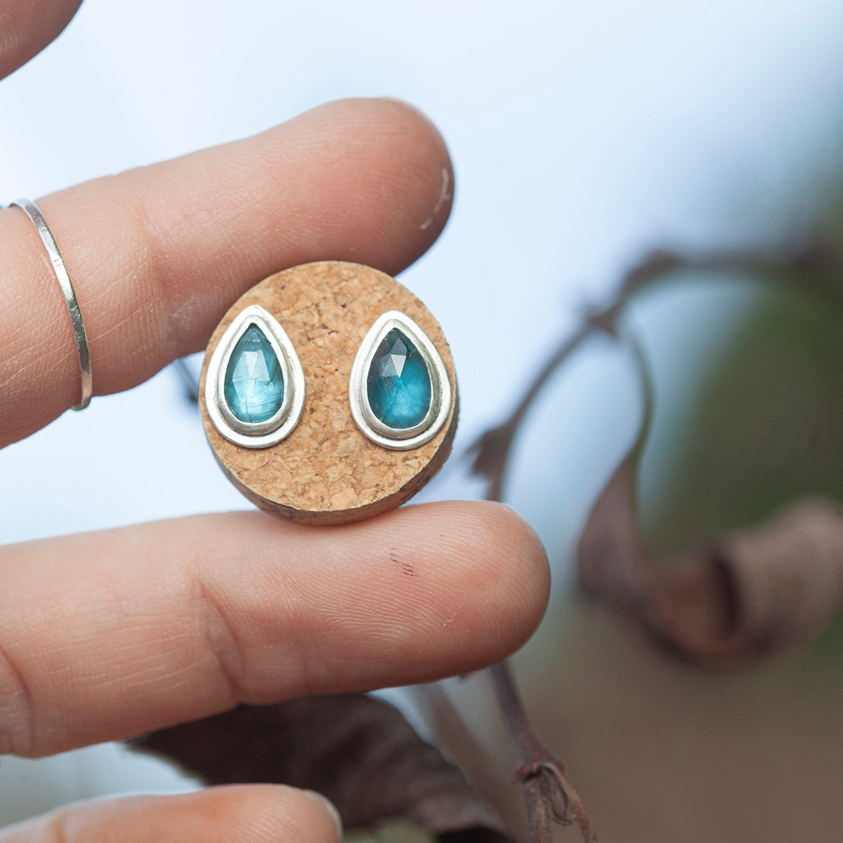 Stone stud earrings in silver #2 • Kyanite (ready to ship)