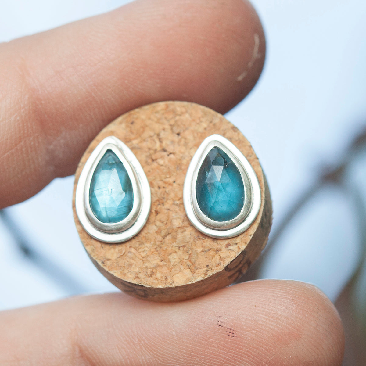 Stone stud earrings in silver #2 • Kyanite (ready to ship)