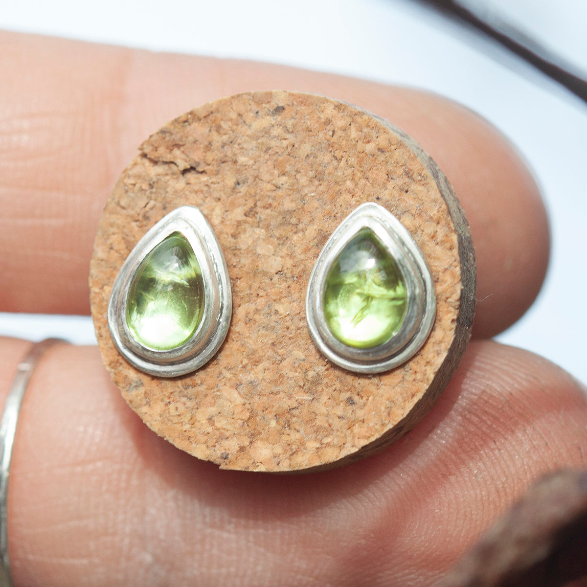 Stone stud earrings in silver #1 • Peridot (ready to ship)