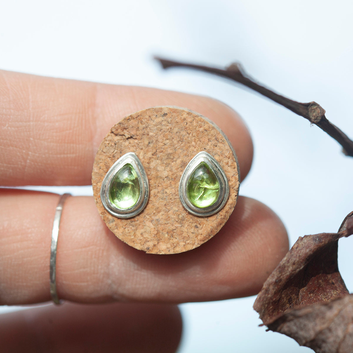 Stone stud earrings in silver #1 • Peridot (ready to ship)