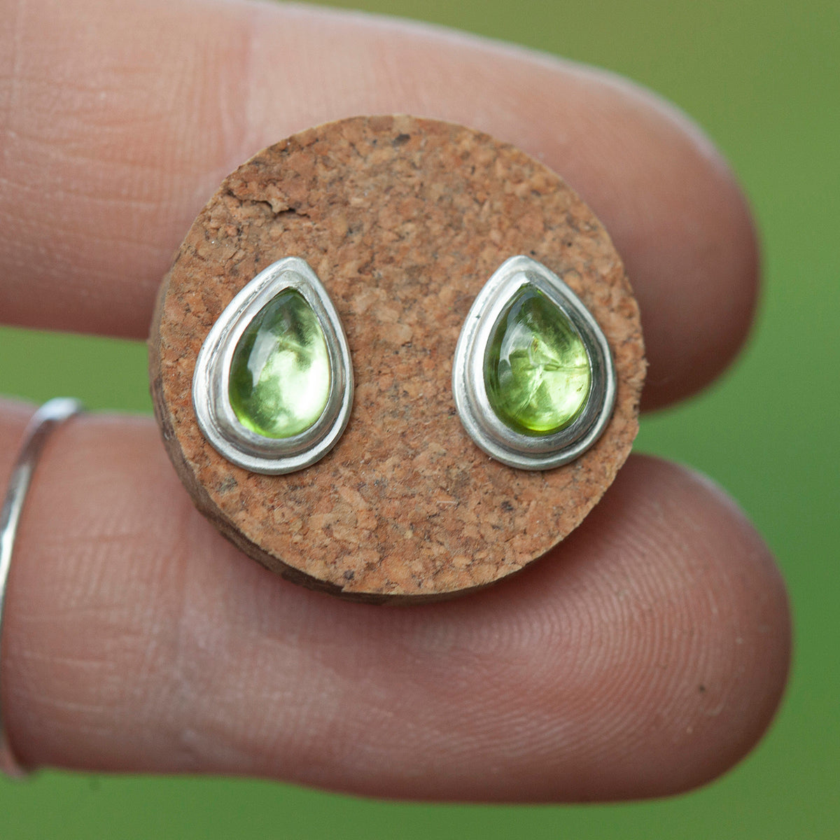 Stone stud earrings in silver #1 • Peridot (ready to ship)