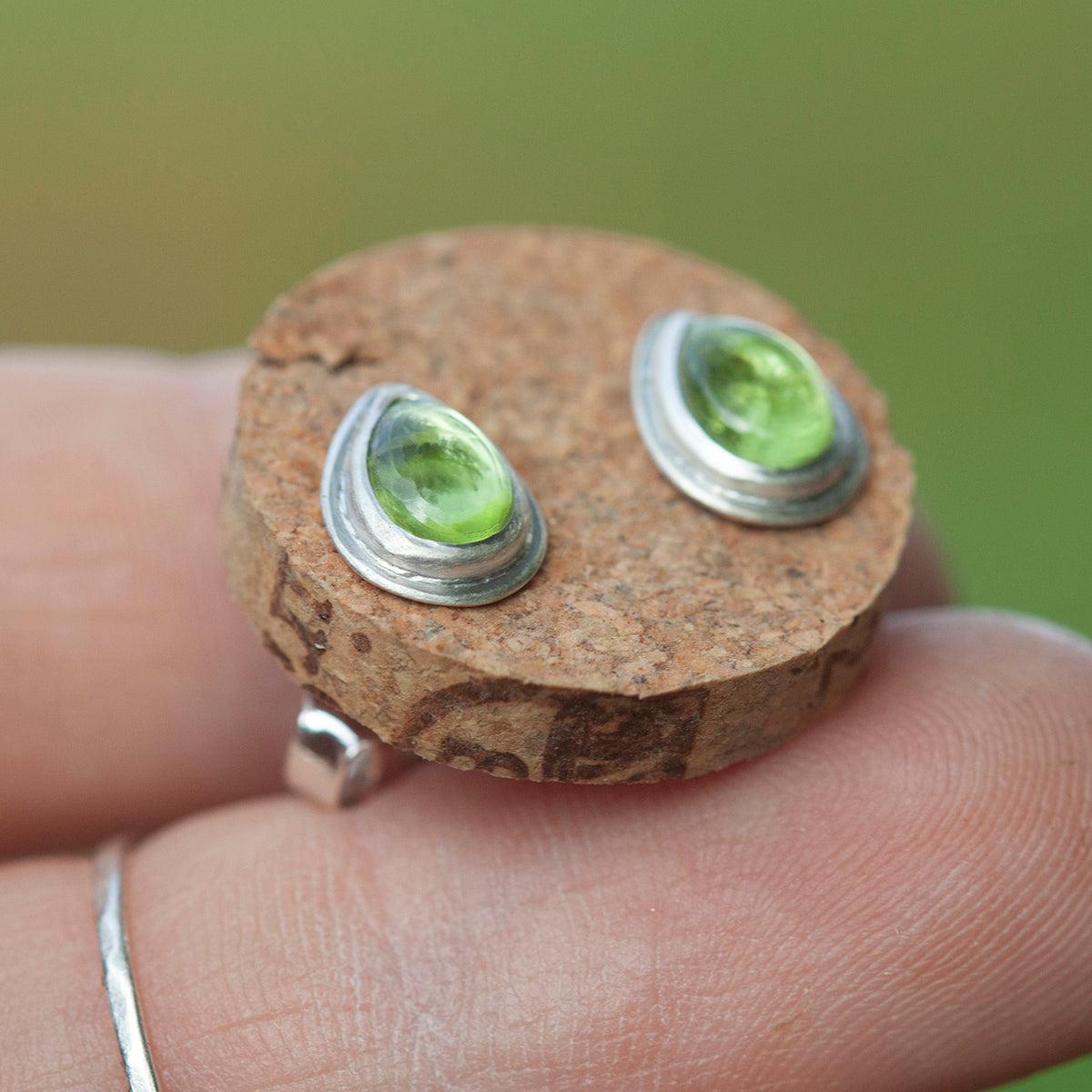 Stone stud earrings in silver #1 • Peridot (ready to ship)