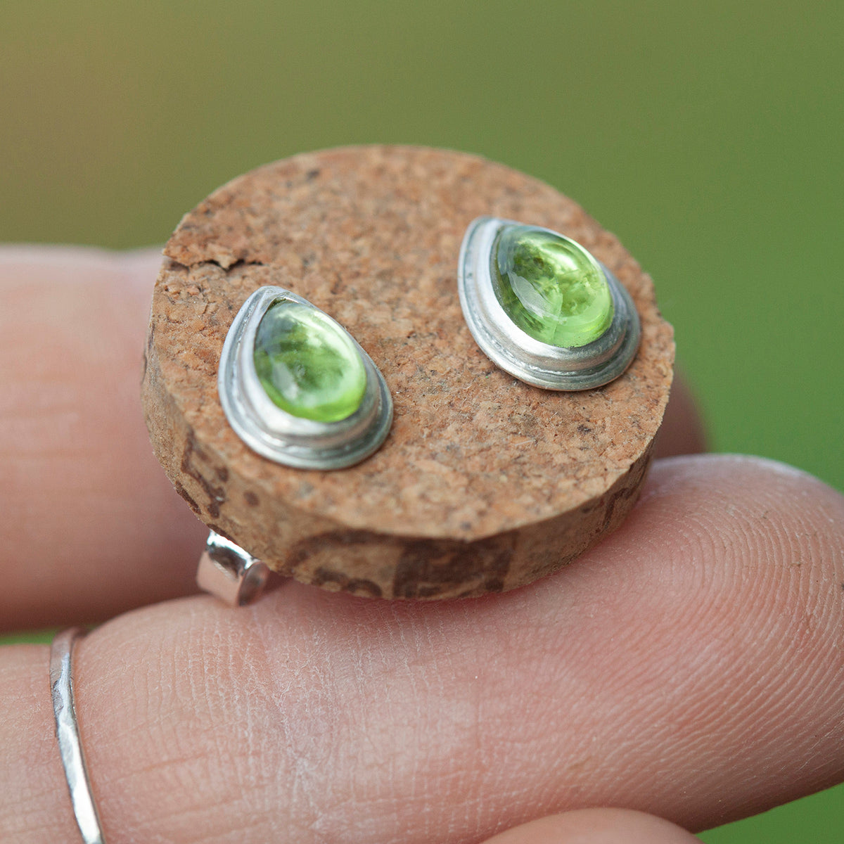 Stone stud earrings in silver #1 • Peridot (ready to ship)