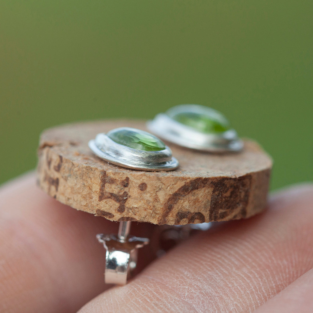 Stone stud earrings in silver #1 • Peridot (ready to ship)