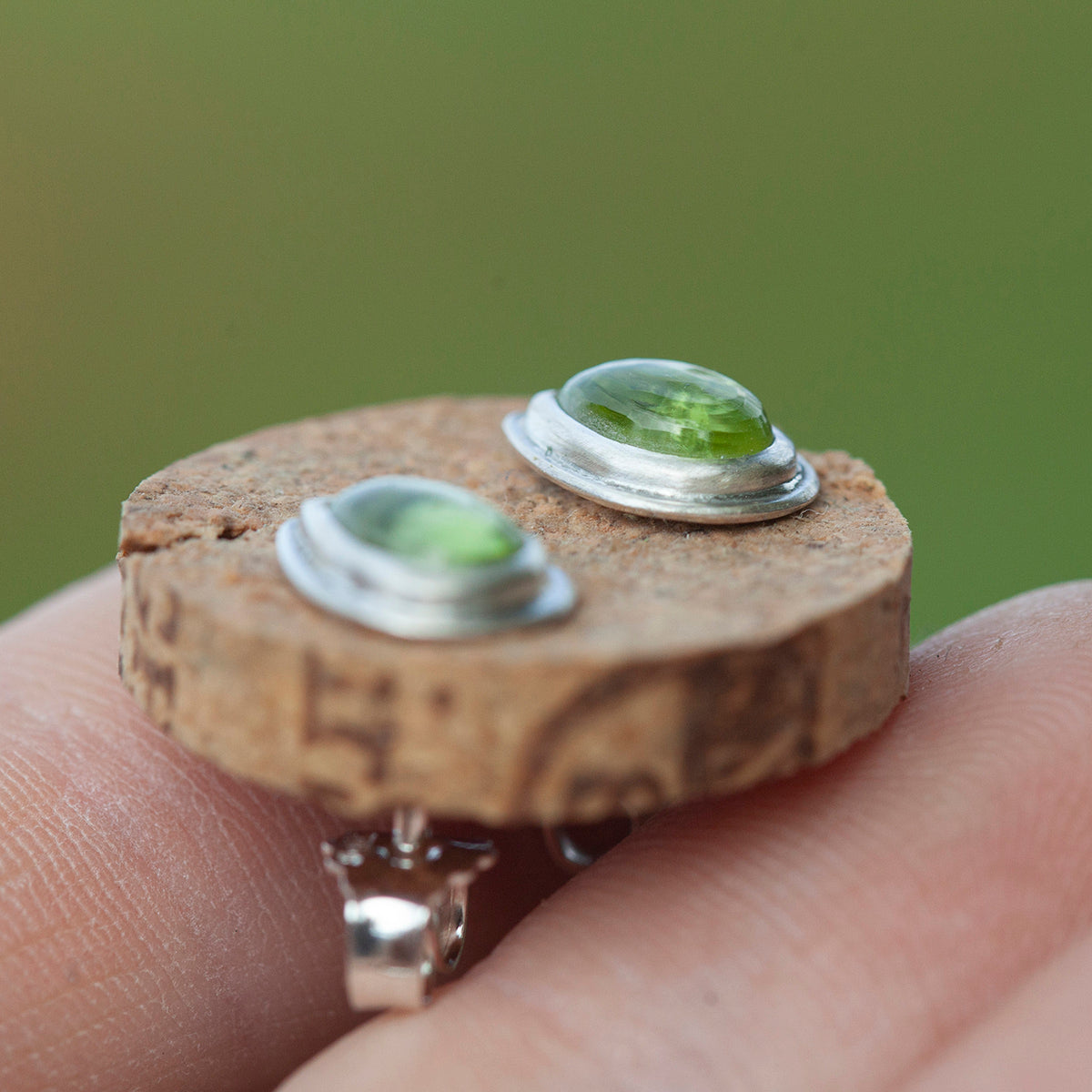 Stone stud earrings in silver #1 • Peridot (ready to ship)