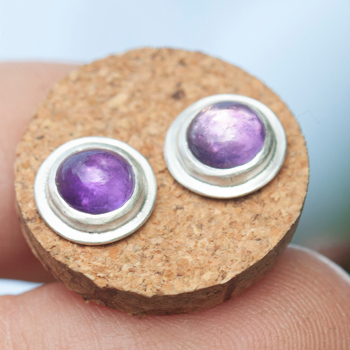 Stone stud earrings in silver #3 • Amethyst (ready to ship)