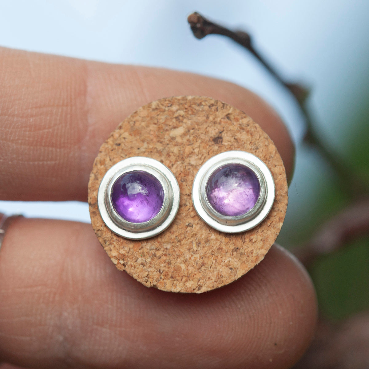 Stone stud earrings in silver #3 • Amethyst (ready to ship)