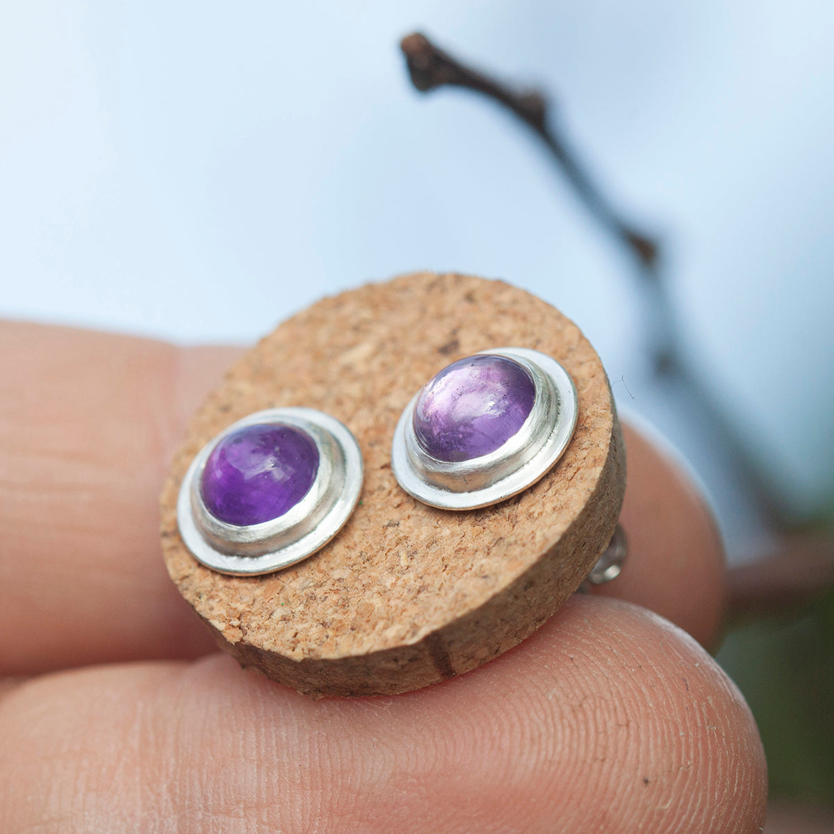 Stone stud earrings in silver #3 • Amethyst (ready to ship)