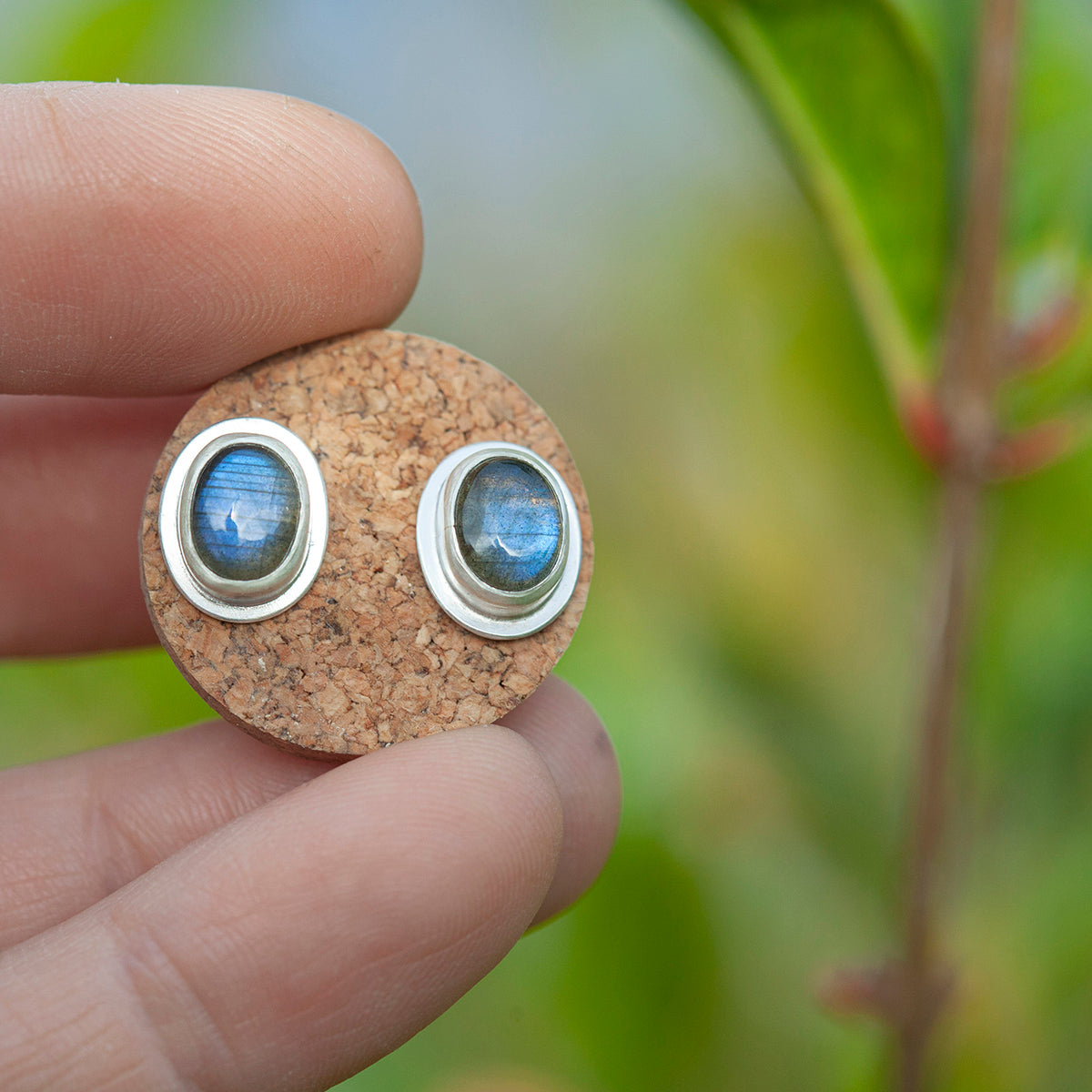 Stone stud earrings in silver #11 • Labradorite (ready to ship)