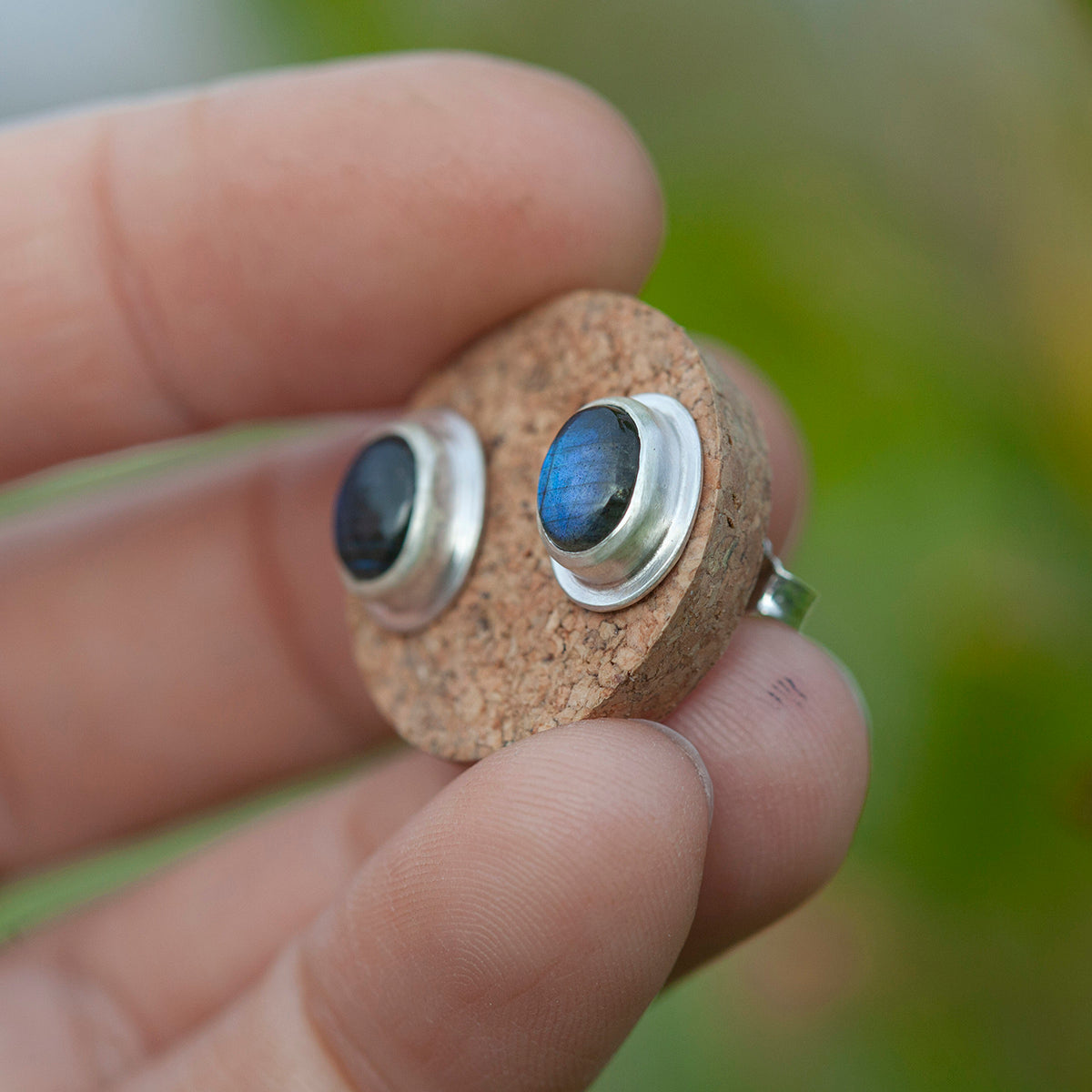 Stone stud earrings in silver #11 • Labradorite (ready to ship)