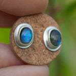 Load image into Gallery viewer, Stone stud earrings in silver #11 • Labradorite (ready to ship)
