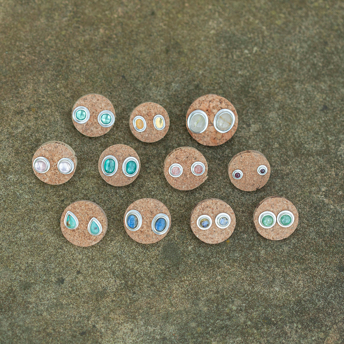 Stone stud earrings in silver #6 • Garnet (ready to ship)