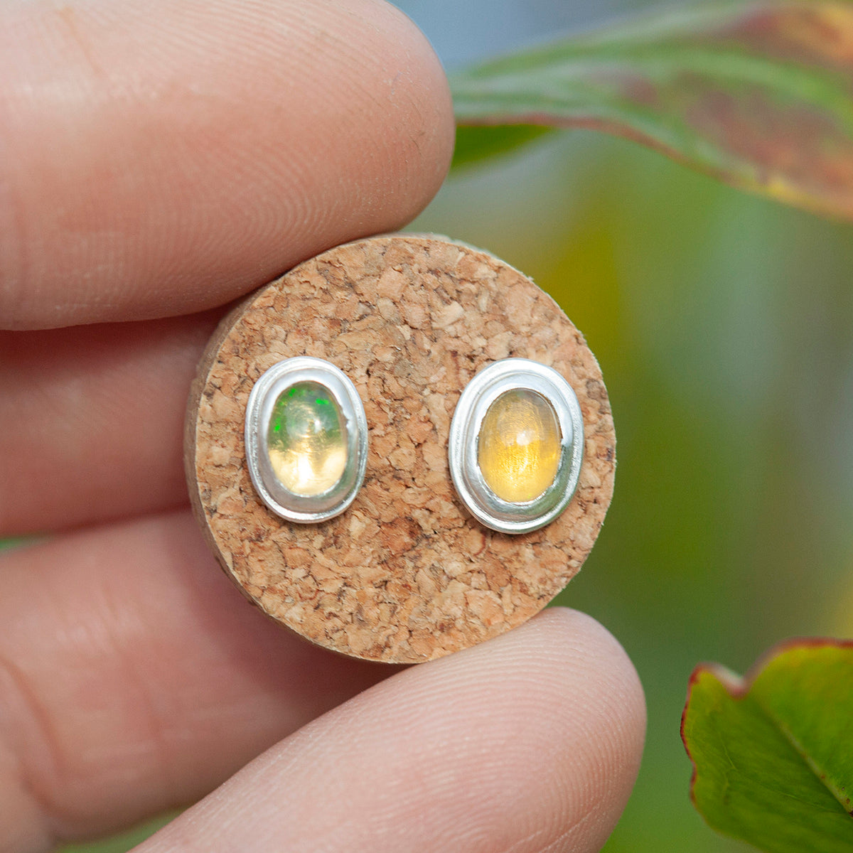 Stone stud earrings in silver #13 • Ethiopian Opal (ready to ship)