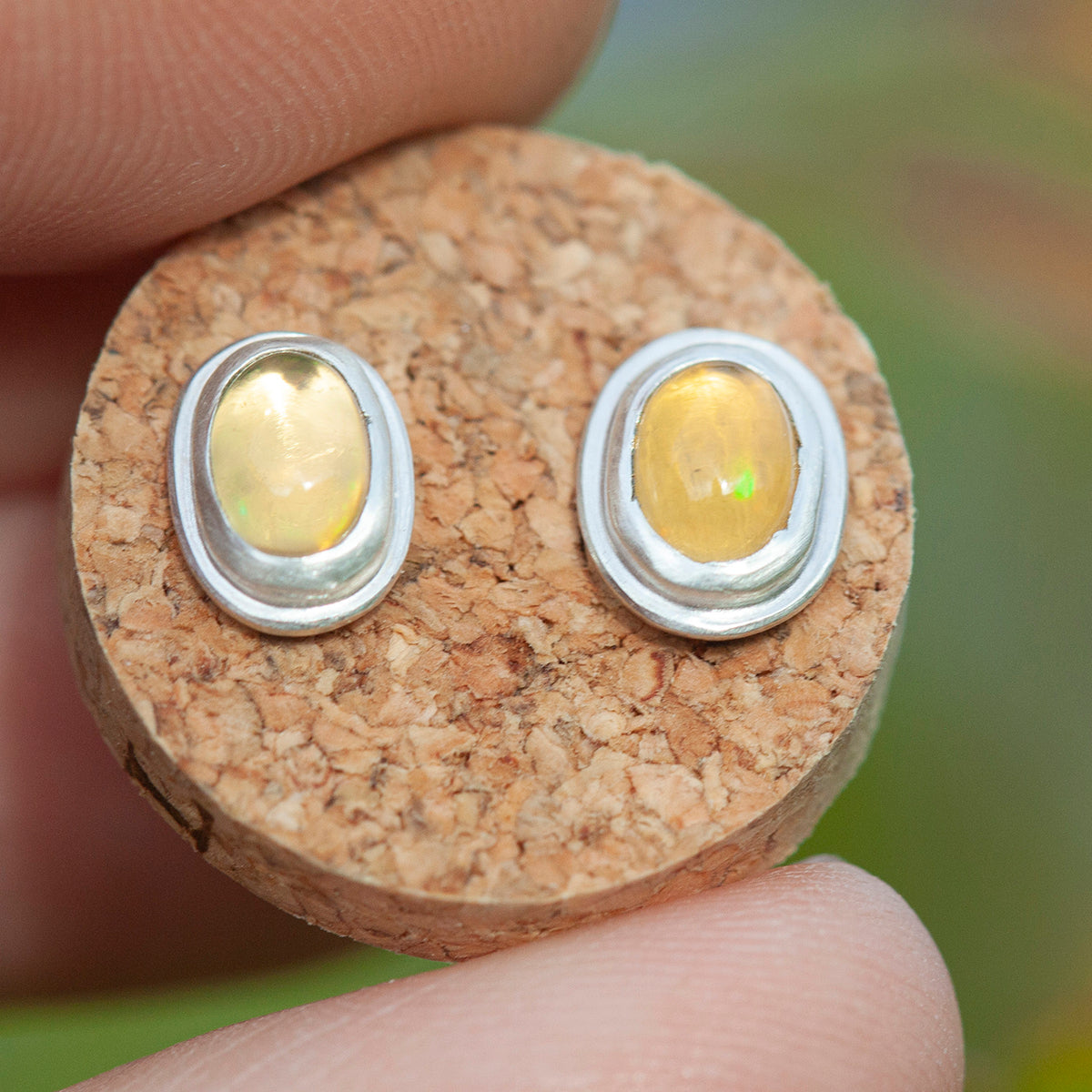 Stone stud earrings in silver #13 • Ethiopian Opal (ready to ship)