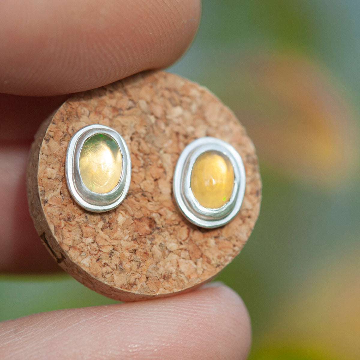 Stone stud earrings in silver #13 • Ethiopian Opal (ready to ship)