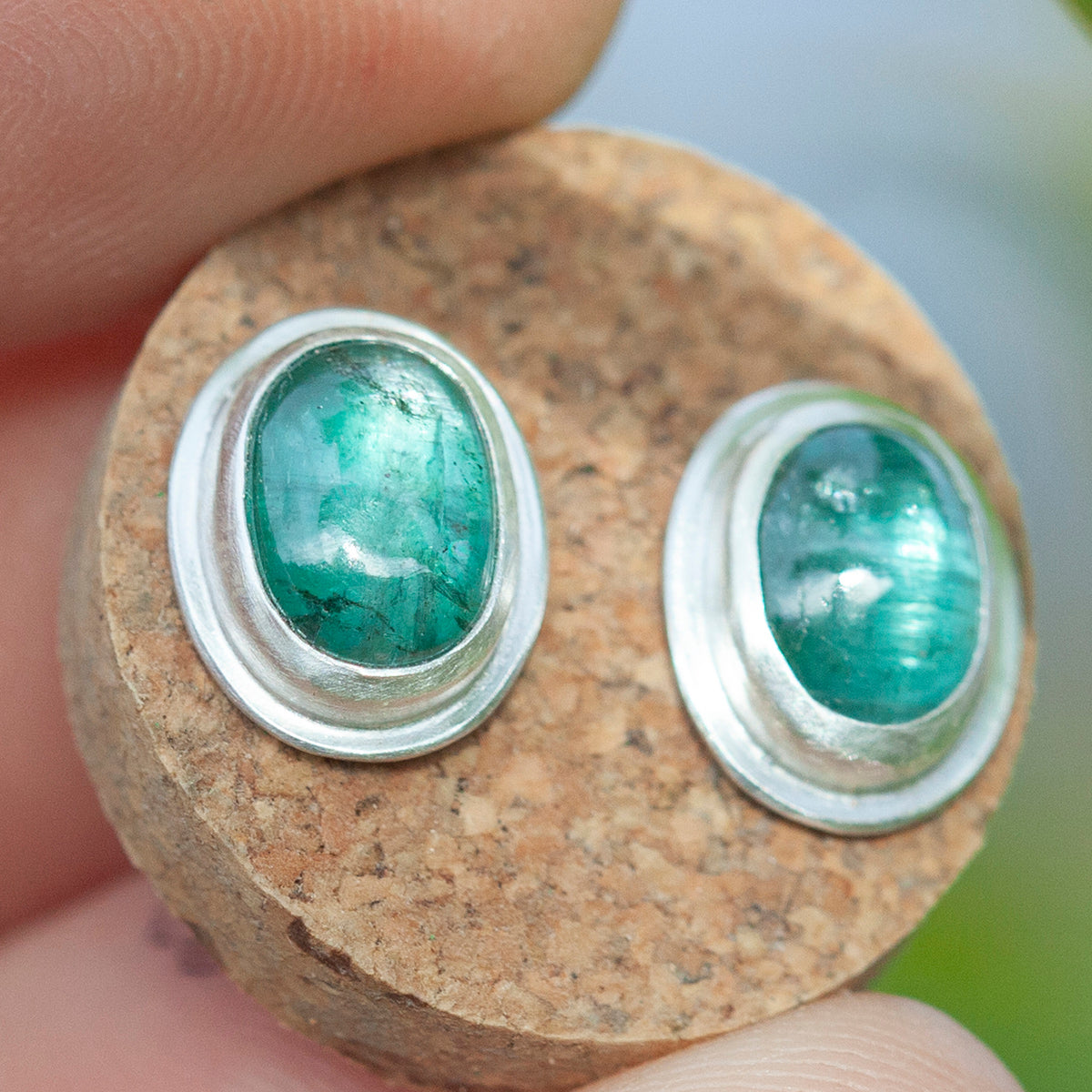 Stone stud earrings in silver #9 • Kyanite (ready to ship)