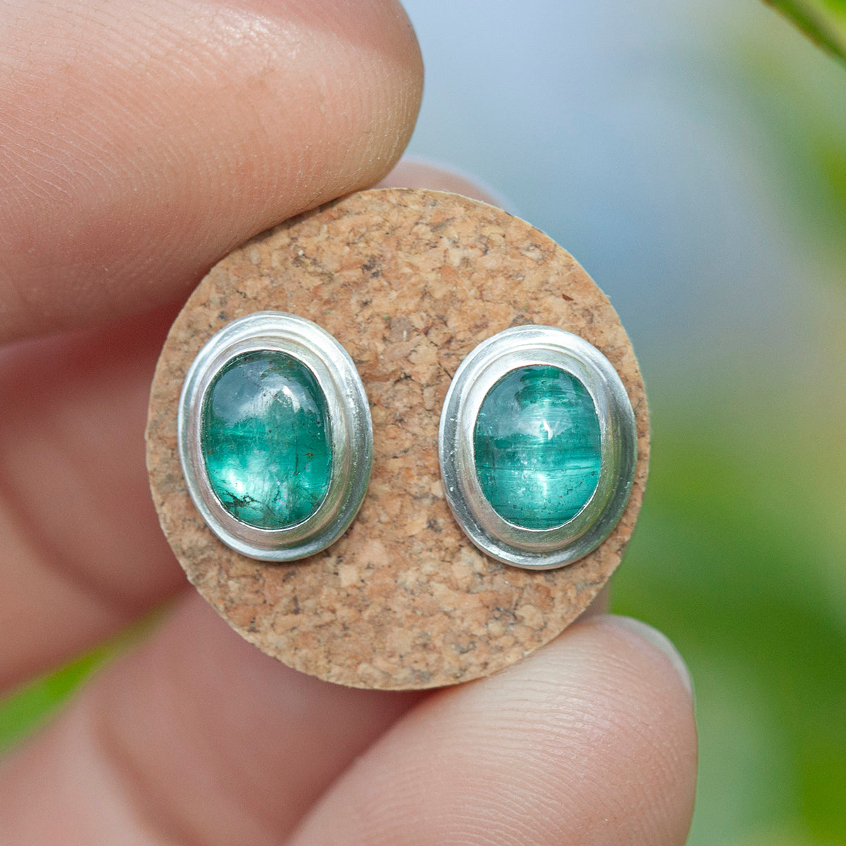 Stone stud earrings in silver #9 • Kyanite (ready to ship)