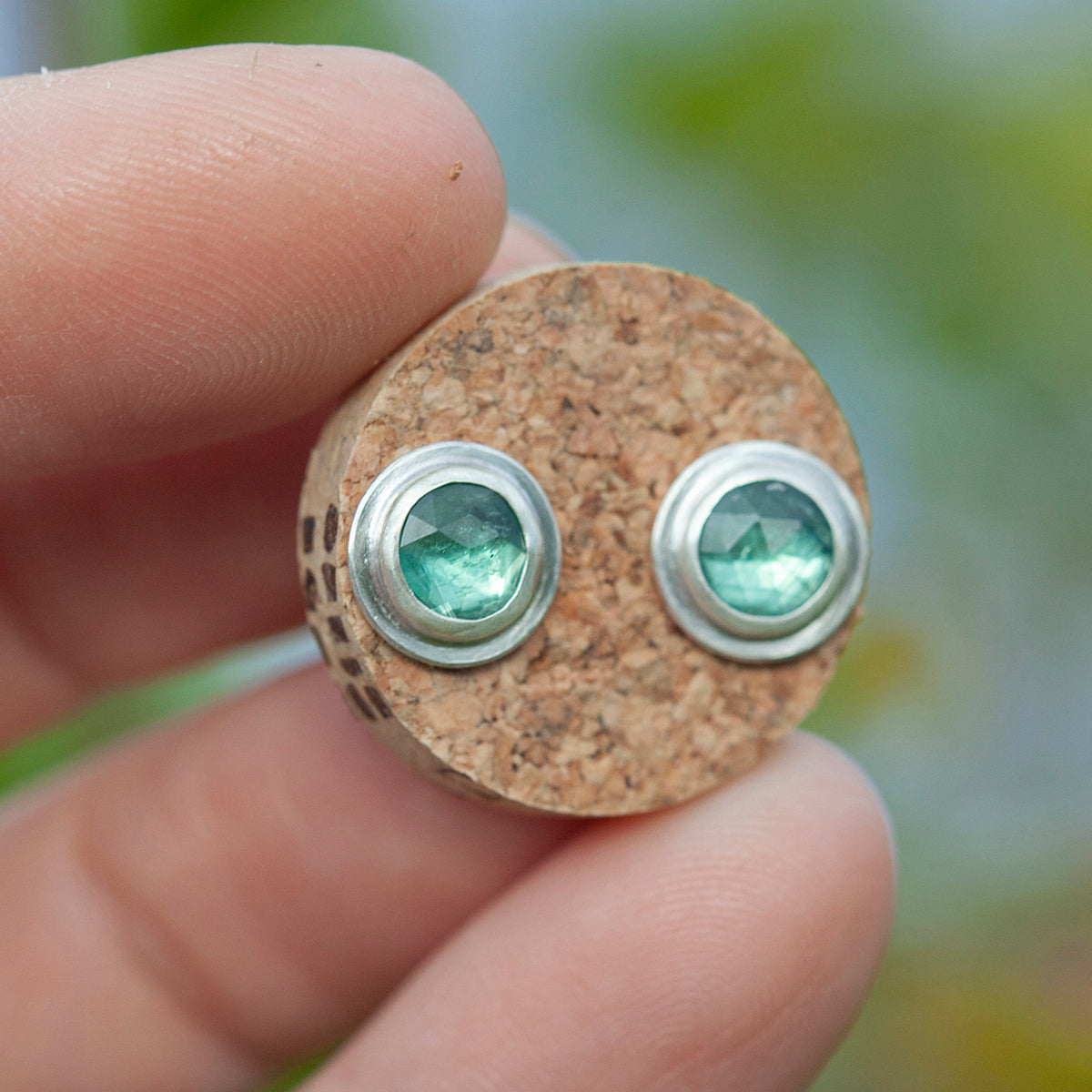 Stone stud earrings in silver #8 • Kyanite (ready to ship)