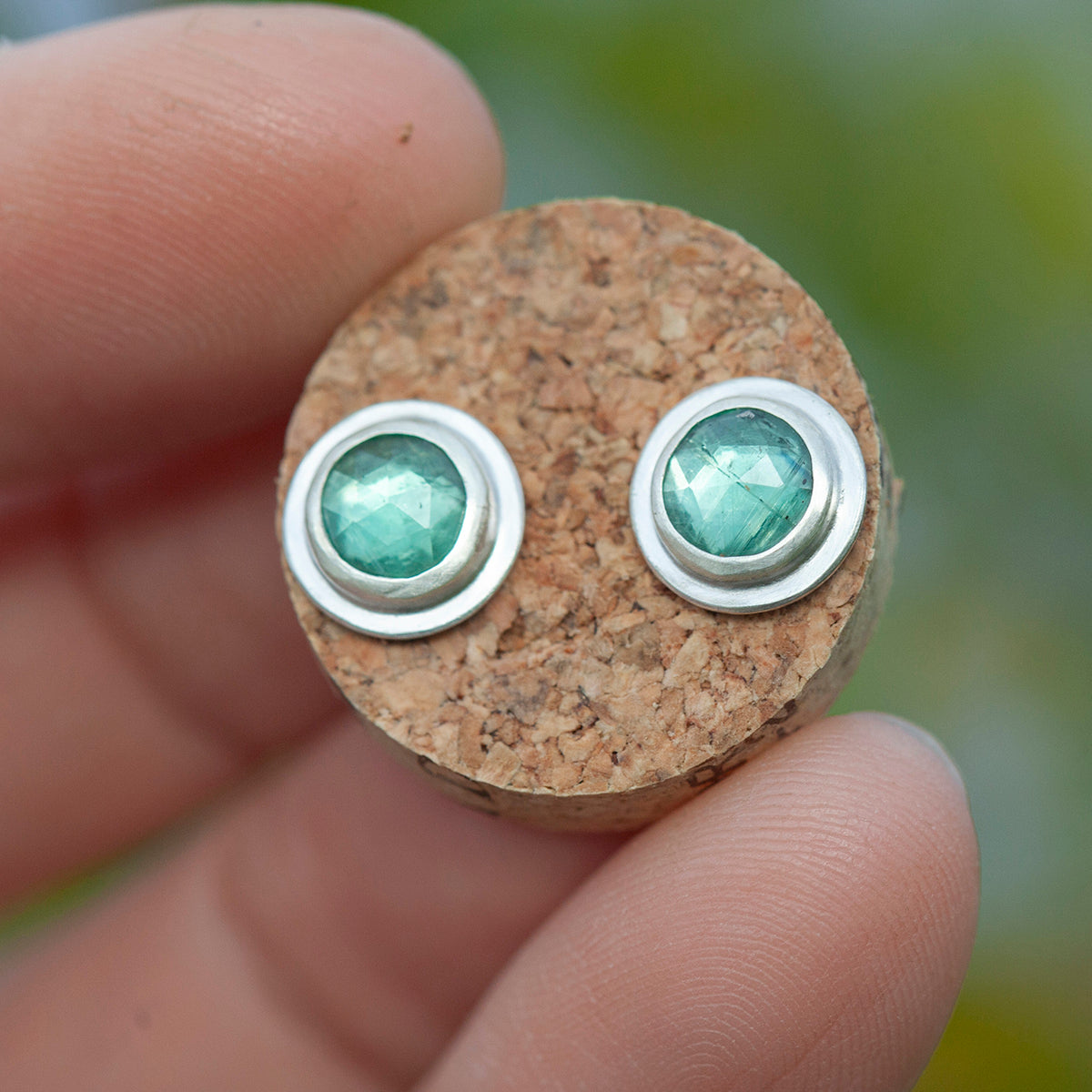 Stone stud earrings in silver #8 • Kyanite (ready to ship)