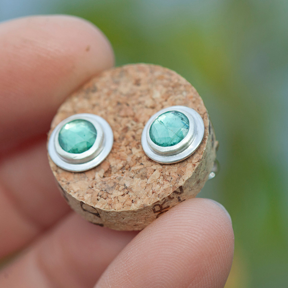 Stone stud earrings in silver #8 • Kyanite (ready to ship)