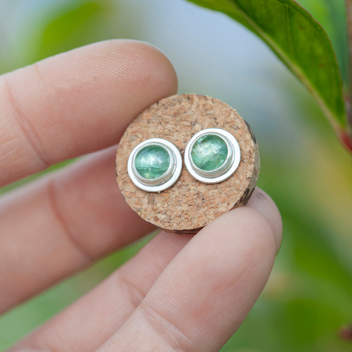 Stone stud earrings in silver #7 • Kyanite (ready to ship)