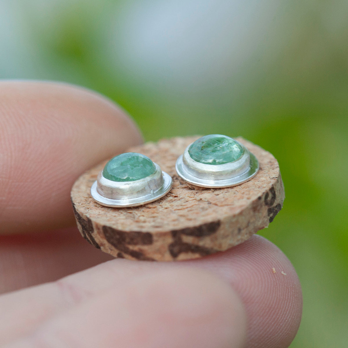 Stone stud earrings in silver #7 • Kyanite (ready to ship)